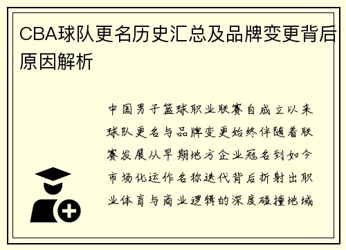 CBA球队更名历史汇总及品牌变更背后原因解析